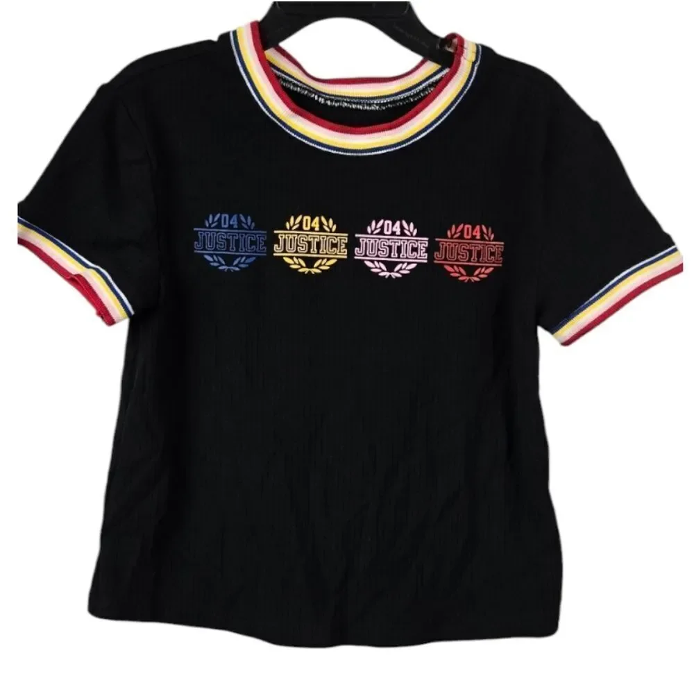 Justice Girls XS 5/6 Kids Fashion Short Sleeve Black Tee 90s Collection T-Shirt